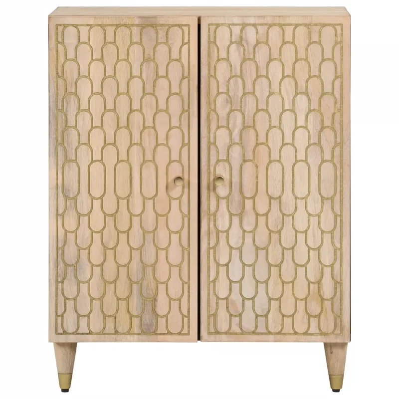 Armoire latérale 60 x 33 x 75 cm solide espace de rangement fonction d'affichage design sculpté en bois massif blanc 02_0047297