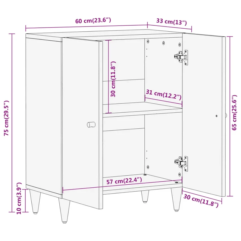 Armoire latérale 60 x 33 x 75 cm solide espace de rangement fonction d'affichage design sculpté en bois massif blanc 02_0047297