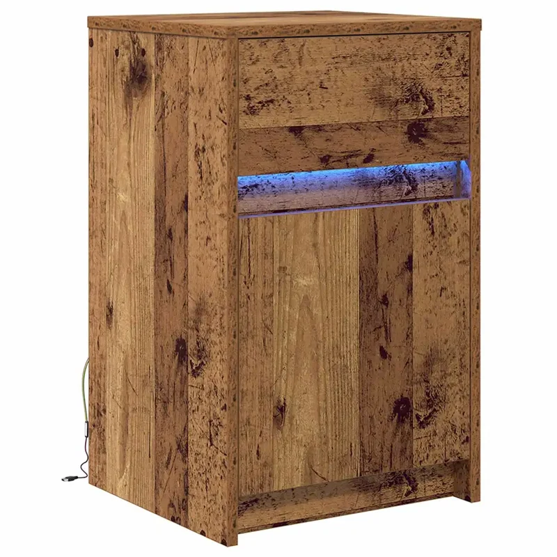 Armoire de chevet LED moderne avec tiroir rangement 38 x 34 x 61 cm en bois ancien 02_0052438