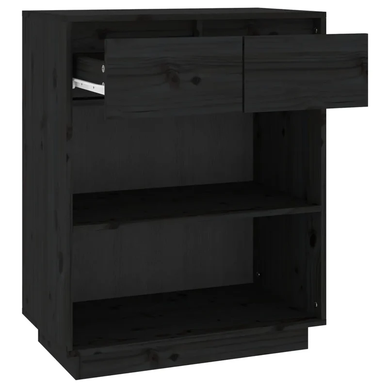Armoire console rangement noir 60 x 34 x 75 cm en bois de pin massif finition rustique 02_0048118