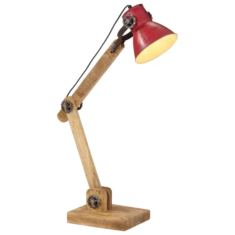 Lampe de bureau industrielle avec bras réglable 23 x 18 x 96 cm ambiance rustique en bois de manguier rouge délavé 02_0047498