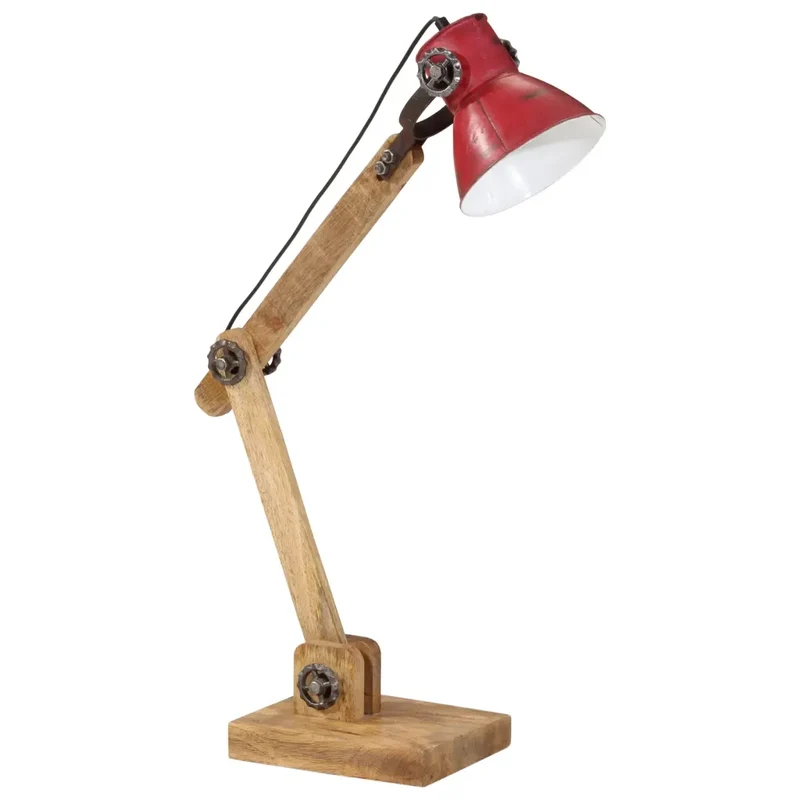 Lampe de bureau industrielle avec bras réglable 23 x 18 x 96 cm ambiance rustique en bois de manguier rouge délavé 02_0047498