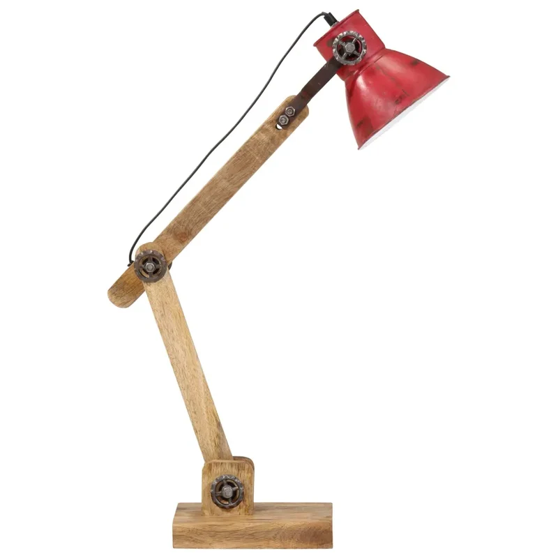 Lampe de bureau industrielle avec bras réglable 23 x 18 x 96 cm ambiance rustique en bois de manguier rouge délavé 02_0047498