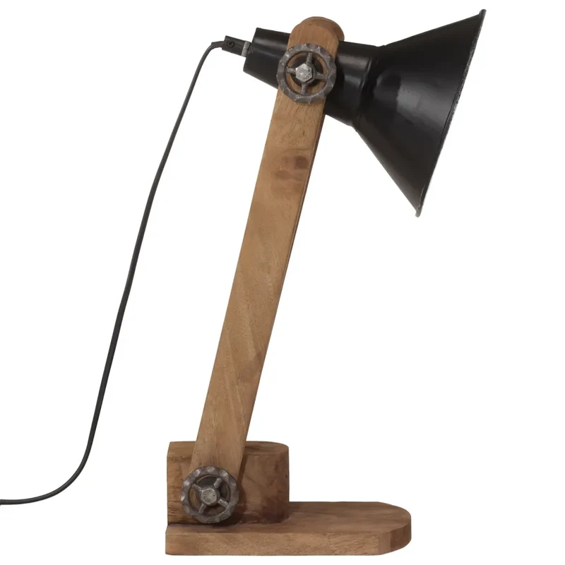 Lampe de bureau style industriel ambiance cosy 23 x 13 x 52 cm en bois de manguier noir 02_0047522