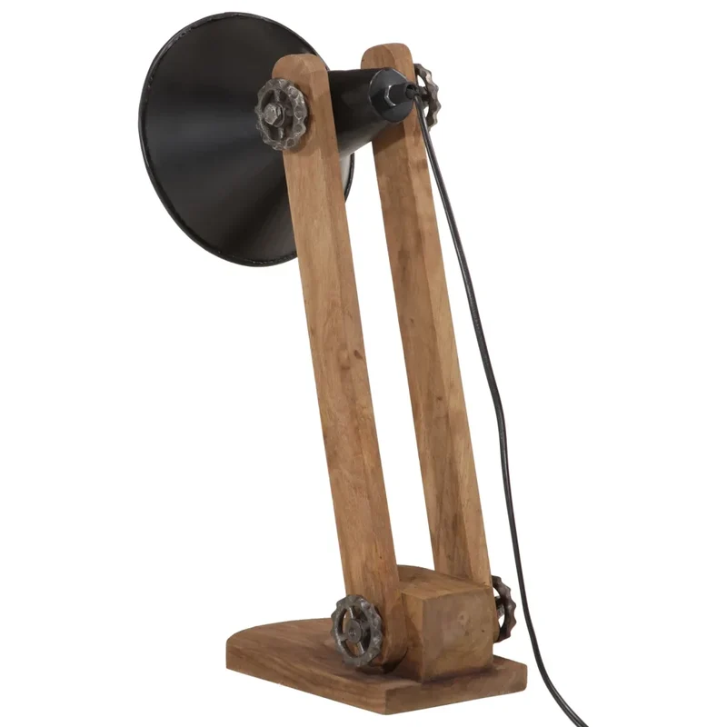 Lampe de bureau style industriel ambiance cosy 23 x 13 x 52 cm en bois de manguier noir 02_0047522