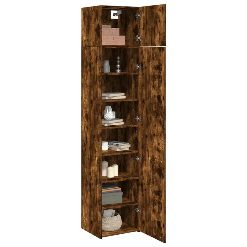 Armoire de rangement mince 45 x 42,5 x 225 cm espace de stockage polyvalent avec 8 compartiments en bois d'ingénierie chêne fumé 02_0055564