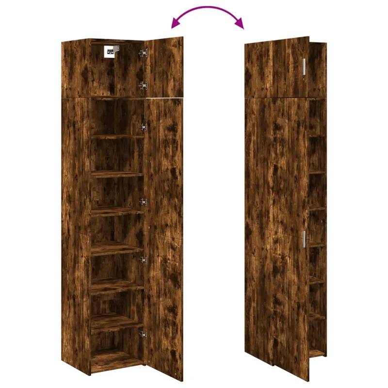 Armoire de rangement mince 45 x 42,5 x 225 cm espace de stockage polyvalent avec 8 compartiments en bois d'ingénierie chêne fumé 02_0055564
