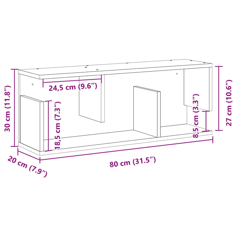 Armoire murale flottante 80 x 20 x 30 cm gain de place rangement moderne en bois d'ingénierie noir 02_0050565