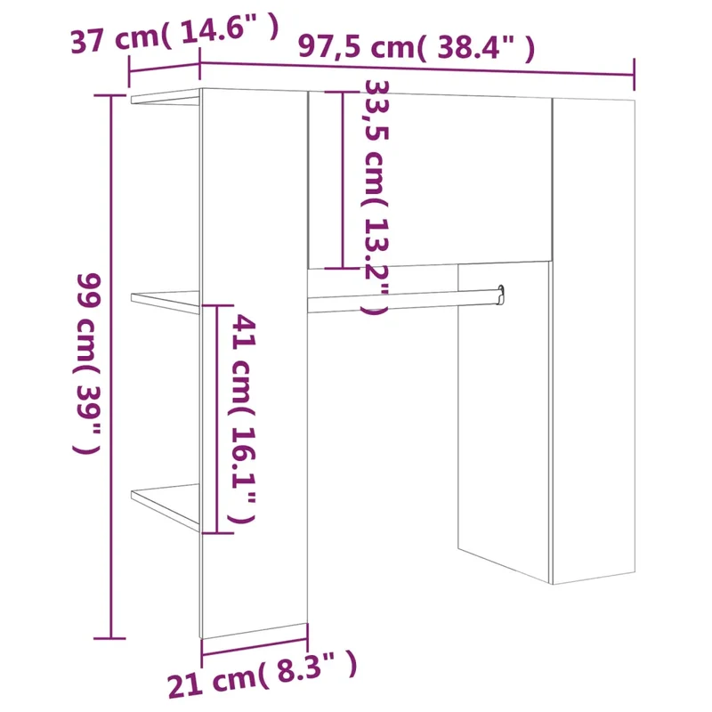 Armoire de couloir moderne avec étagères 97,5 x 37 x 99 cm design élégant en bois d'ingénierie chêne fumé 02_0048441