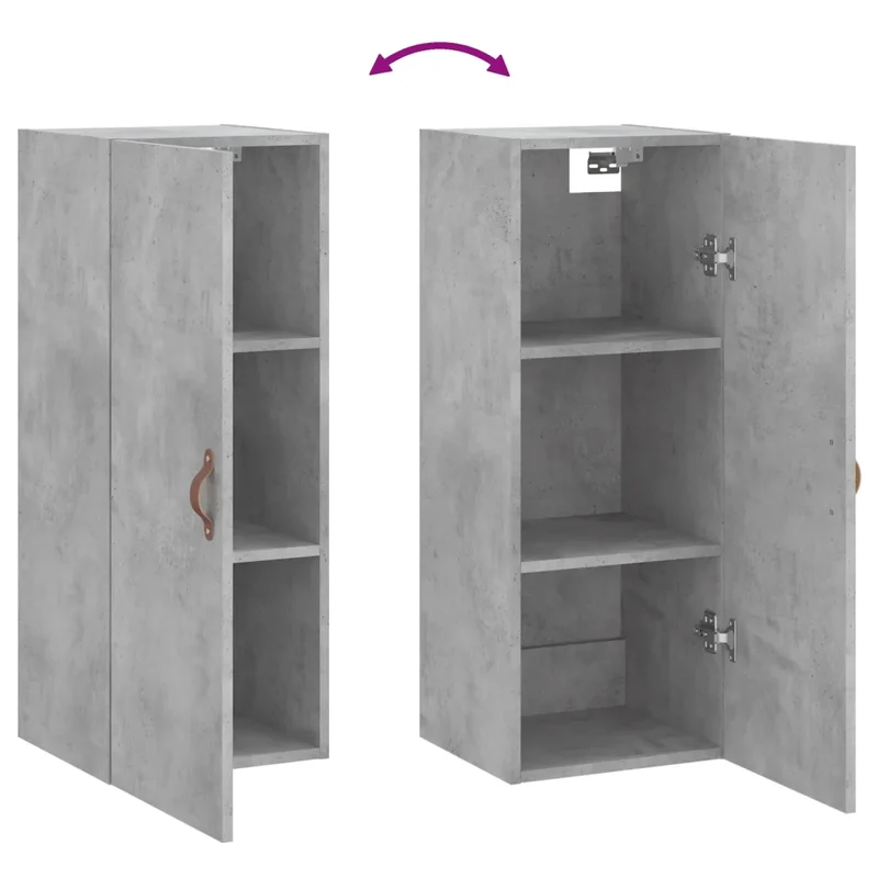 Armoire murale rangement moderne 34,5 x 34 x 90 cm fonction pratique salon bureau en bois gris béton 02_0048651