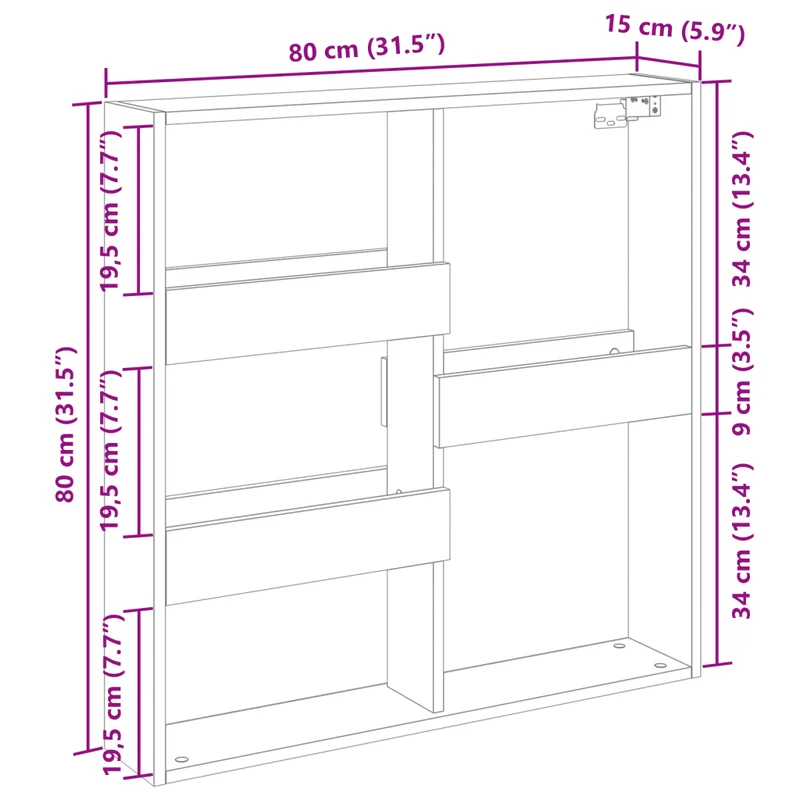 Armoire murale flottante rangement gain de place 80 x 15 x 80 cm en bois d'ingénierie gris béton 02_0050524