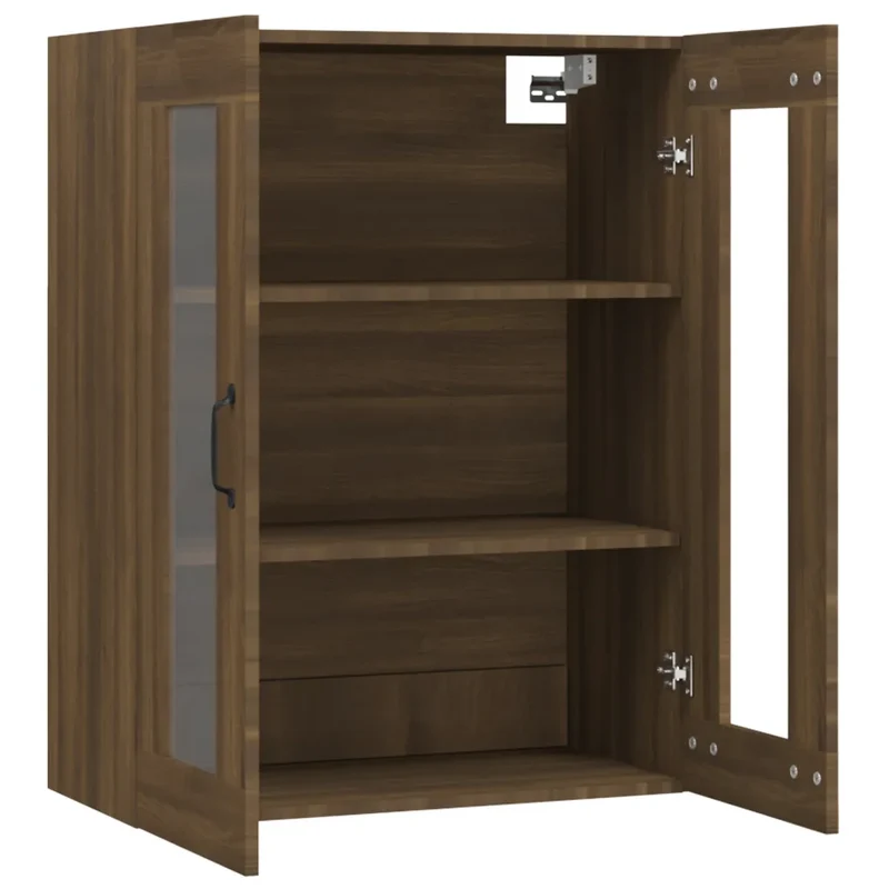 Armoire murale suspendue design pratique rangement polyvalent 69,5 x 34 x 90 cm en bois d'ingénierie chêne marron 02_0048320