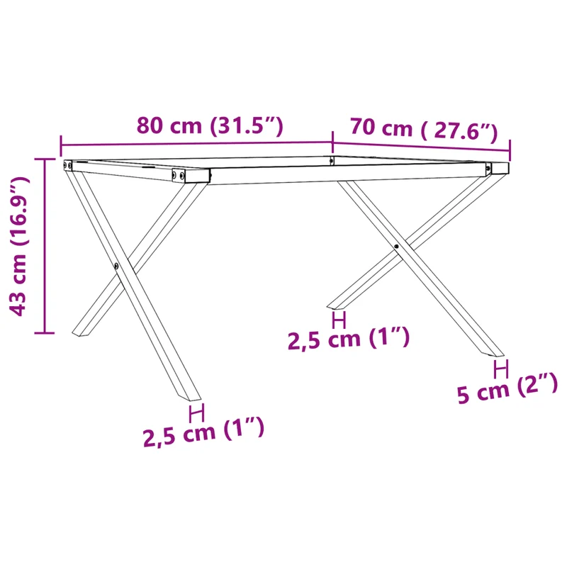 Pieds de table basse cadre en X 80 x 70 x 43 cm installation facile style industriel en acier noir 02_0047236