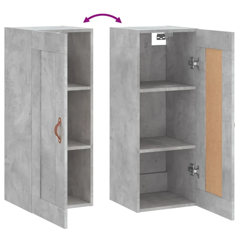 Armoire murale design élégant espace de rangement 34,5 x 34 x 90 cm en bois d'ingénierie gris béton 02_0048940