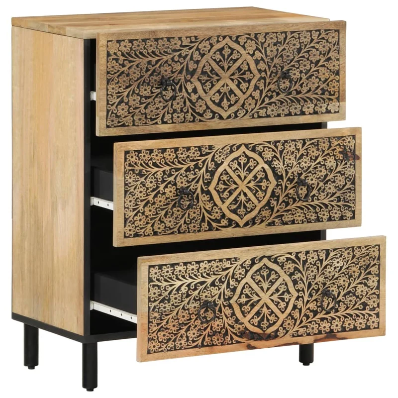 Lot de 3 armoires latérales rétro avec grand espace de rangement 60 x 33 x 75 cm en bois massif de manguier 02_0055510