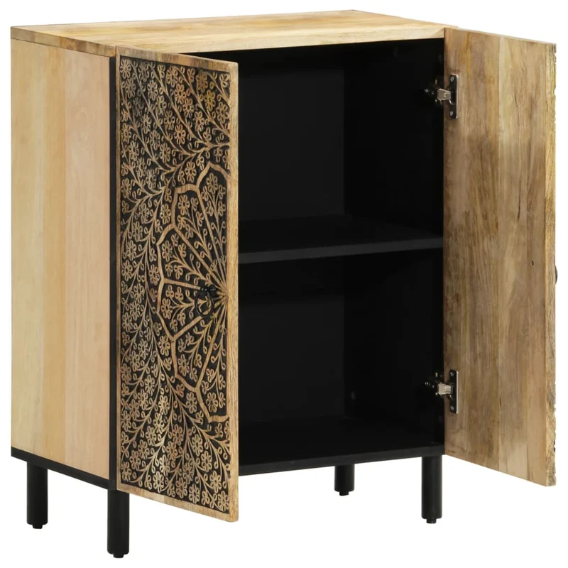 Lot de 3 armoires latérales rétro avec grand espace de rangement 60 x 33 x 75 cm en bois massif de manguier 02_0055510