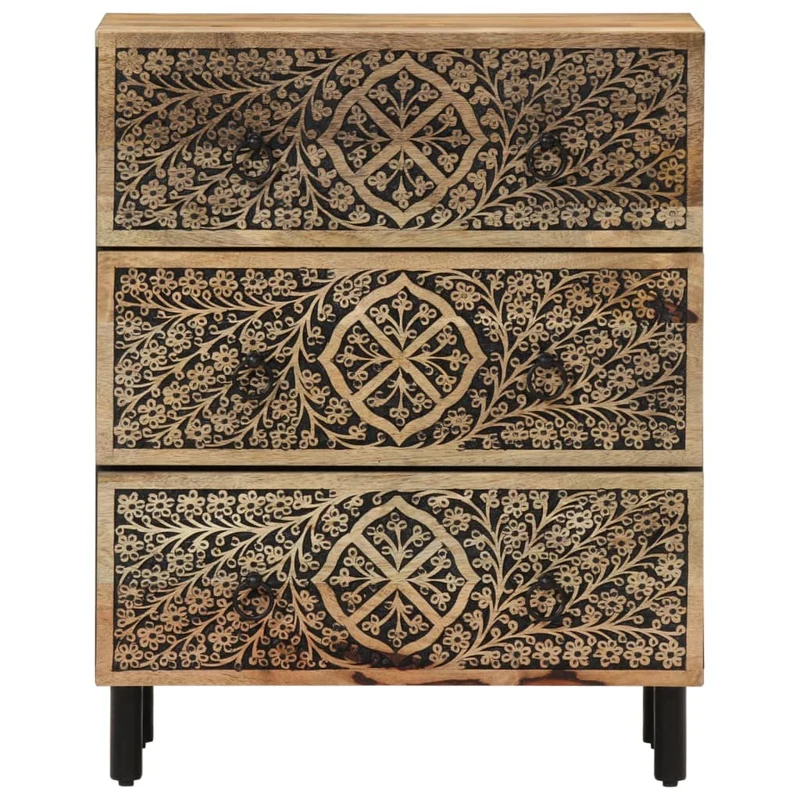 Lot de 3 armoires latérales rétro avec grand espace de rangement 60 x 33 x 75 cm en bois massif de manguier 02_0055510