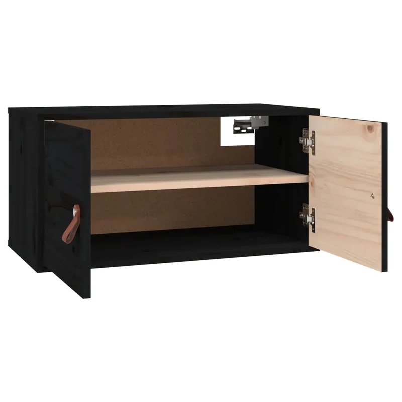 Lot de 2 armoires murales rangement noir 60 x 30 x 30 cm en bois de pin massif 02_0048378