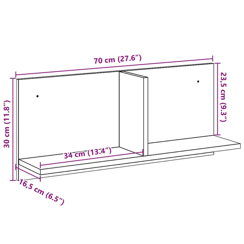 Armoire murale flottante moderne rangement gain de place 70 x 16,5 x 30 cm en bois d'ingénierie gris béton 02_0050580