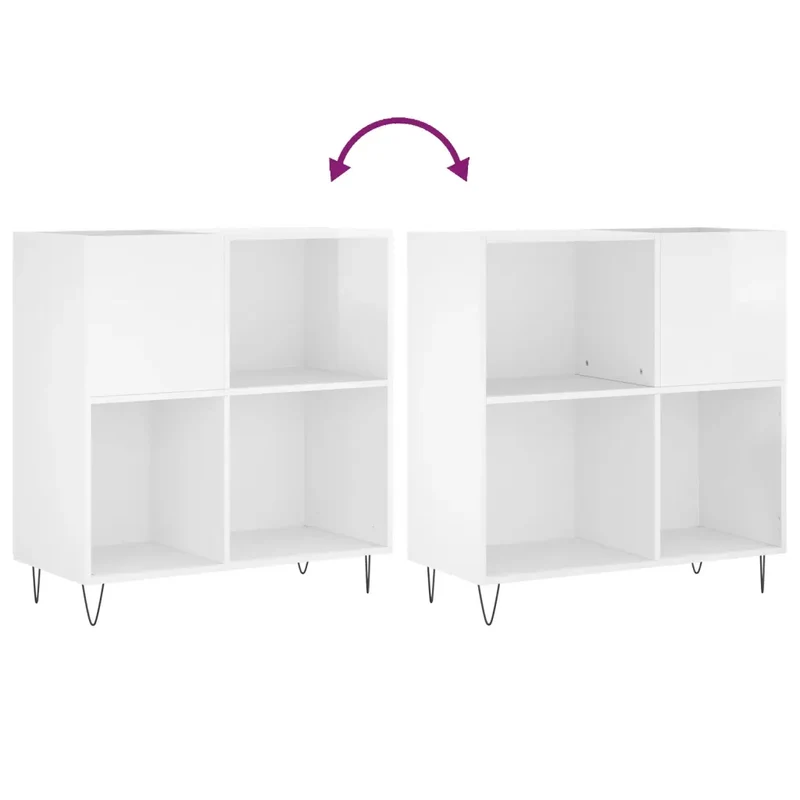 Armoire à disques moderne pratique rangement 84,5 x 38 x 89 cm style industriel en bois d'ingénierie blanc brillant 02_0049169