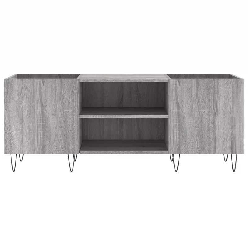 Armoire à disques classique rangement vinyles 121 x 38 x 48 cm espace grand dessus robuste en bois d'ingénierie gris 02_0049094