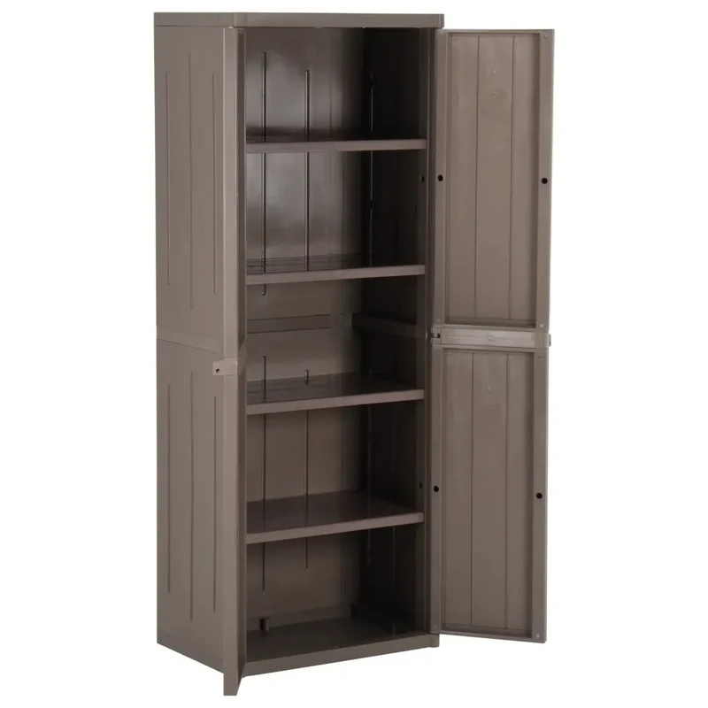 Armoire de rangement polyvalente 65 x 45 x 172 cm avec 4 étagères aspect bois en PP marron 02_0046124