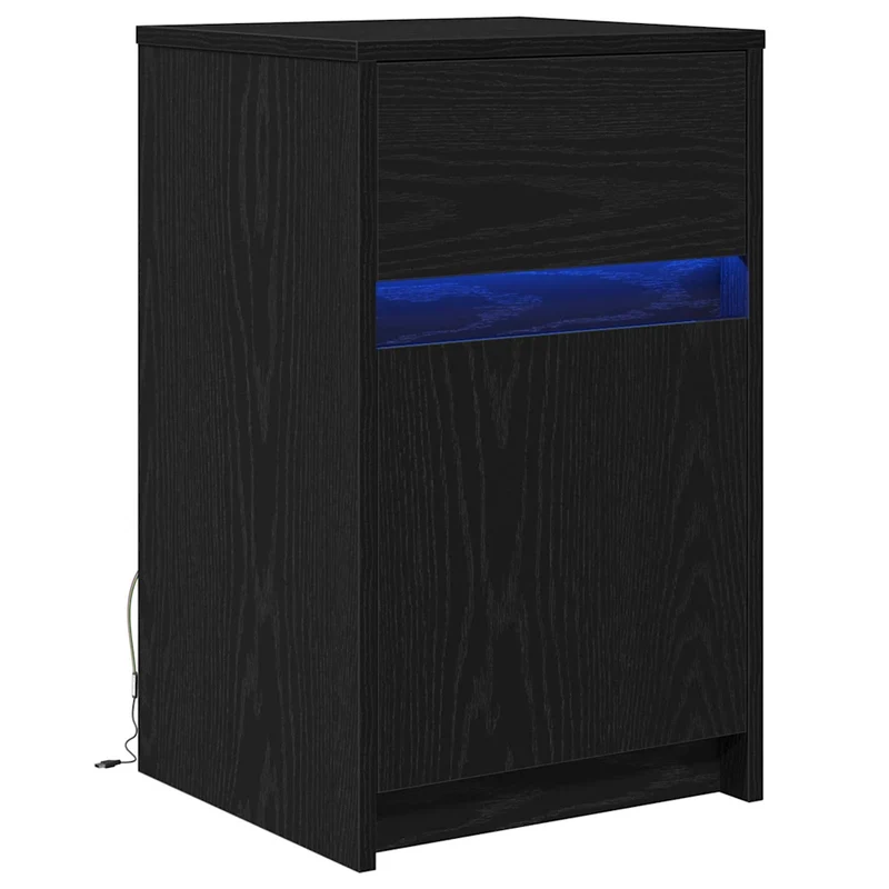 Armoire de chevet LED moderne avec tiroir 38 x 34 x 61 cm ambiance cosy style minimaliste en bois noir 02_0052442