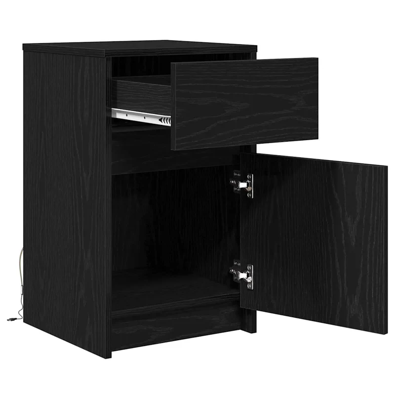 Armoire de chevet LED moderne avec tiroir 38 x 34 x 61 cm ambiance cosy style minimaliste en bois noir 02_0052442