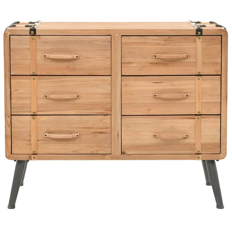 Armoire à tiroirs style rétro rustique chambre salon 91 x 35 x 73 cm avec 6 tiroirs en sapin massif marron 02_0046295