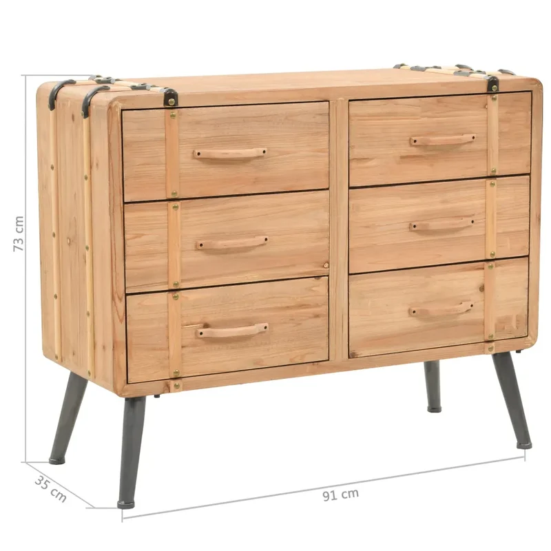 Armoire à tiroirs style rétro rustique chambre salon 91 x 35 x 73 cm avec 6 tiroirs en sapin massif marron 02_0046295