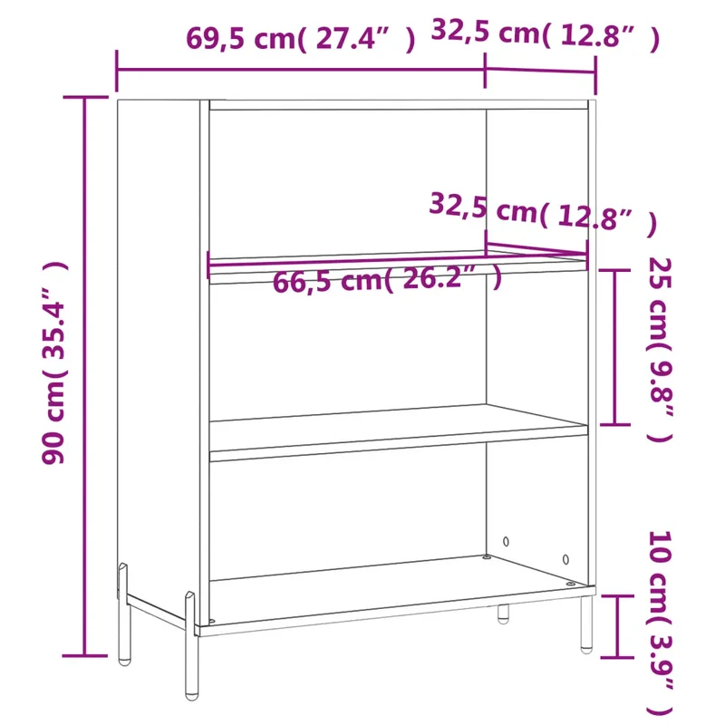 Armoire à étagères ouverte moderne 69,5 x 32,5 x 90 cm grand espace de rangement style contemporain en bois blanc 02_0048559