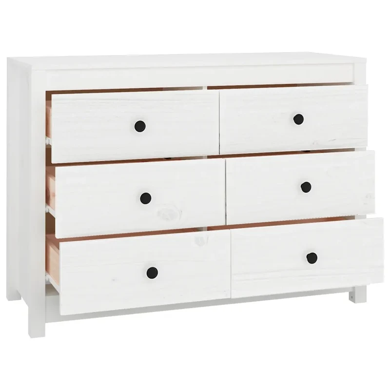 Armoire latérale blanche en bois de pin massif avec tiroirs spacieux design rustique 100 x 40 x 72 cm en bois blanc 02_0048458