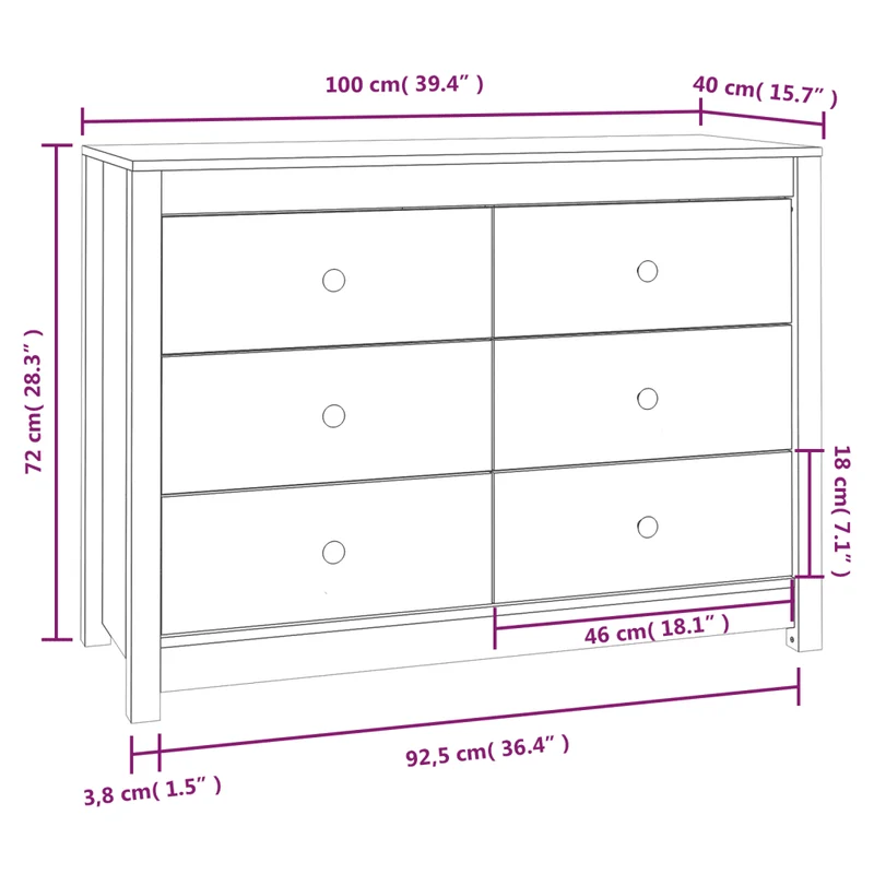 Armoire latérale blanche en bois de pin massif avec tiroirs spacieux design rustique 100 x 40 x 72 cm en bois blanc 02_0048458