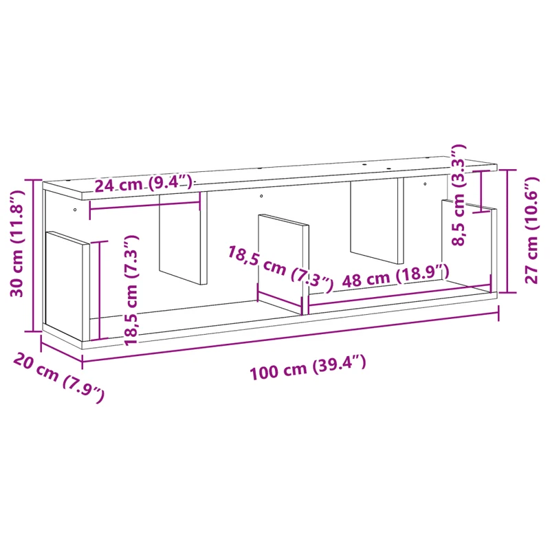 Armoire murale flottante 100 x 20 x 30 cm gain de place pratique moderne en bois d'ingénierie noir 02_0050571