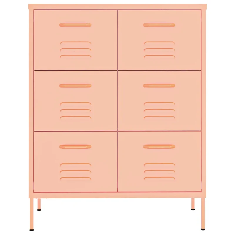 Armoire à tiroirs spacieuse rose 80 x 35 x 101,5 cm avec 6 tiroirs ergonomiques en acier rose 02_0046839
