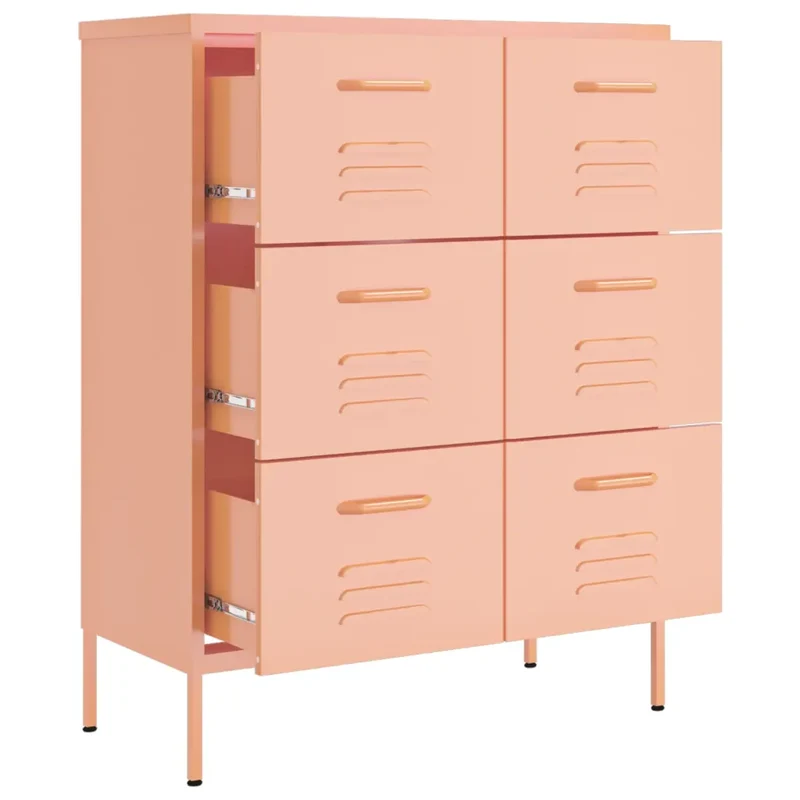 Armoire à tiroirs spacieuse rose 80 x 35 x 101,5 cm avec 6 tiroirs ergonomiques en acier rose 02_0046839