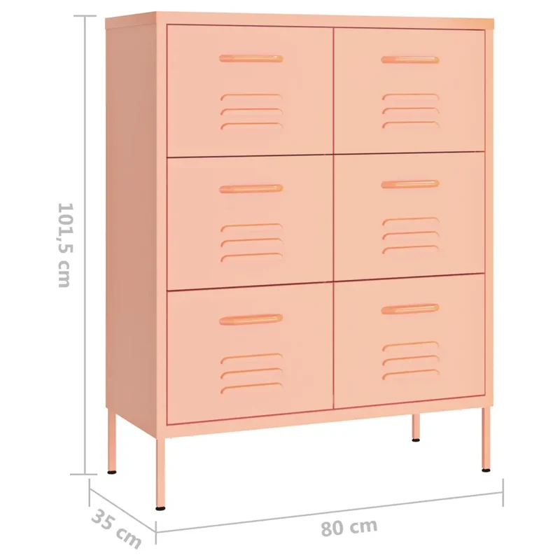 Armoire à tiroirs spacieuse rose 80 x 35 x 101,5 cm avec 6 tiroirs ergonomiques en acier rose 02_0046839