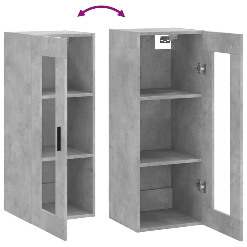 Armoire murale rangement moderne pratique salon 34,5 x 34 x 90 cm en bois gris béton 02_0048692