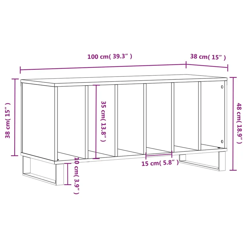 Armoire à disques pratique avec grand espace de rangement 100 x 38 x 48 cm en bois d'ingénierie gris béton 02_0049156