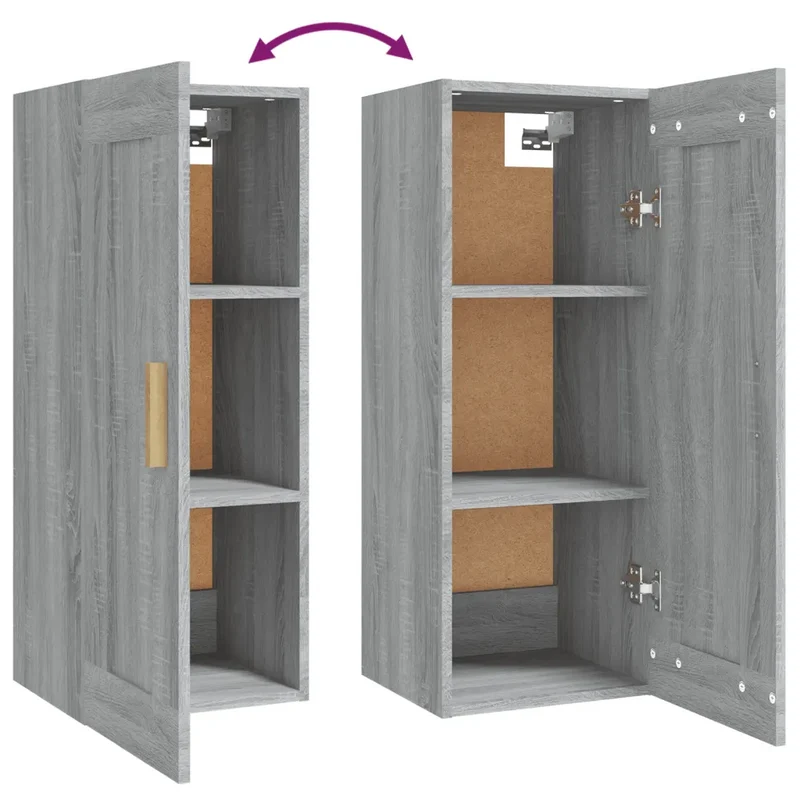 Armoire murale de rangement moderne fixée au mur 35 x 34 x 90 cm en bois d'ingénierie gris 02_0048330