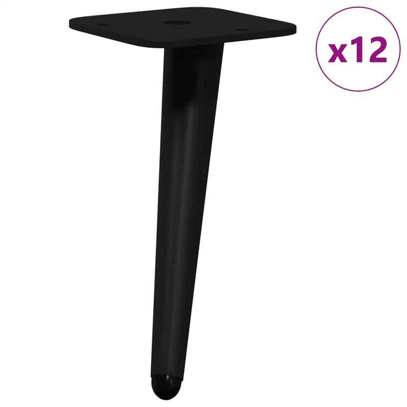 Lot de 12 pieds de support modernes 56 x 56 x 100 mm design effilé polyvalent en fer noir 02_0051984