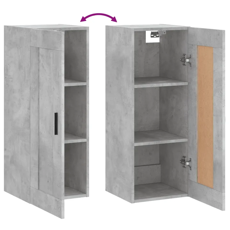 Armoire murale élégante avec 3 compartiments rangement 34,5 x 34 x 90 cm en bois d'ingénierie gris béton 02_0048959