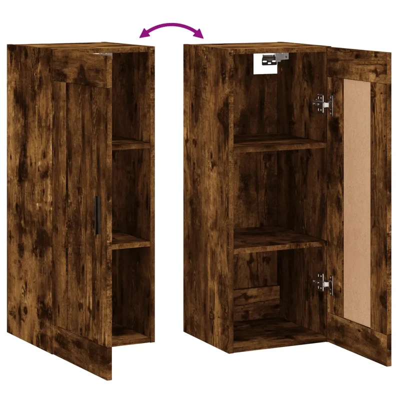 Armoire murale design moderne rangement 34,5 x 34 x 90 cm en bois d'ingénierie chêne fumé 02_0048960