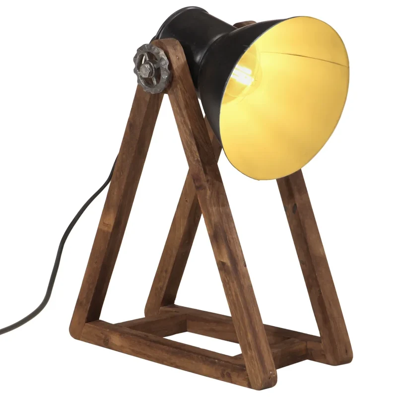 Lampe de bureau industrielle stable 30 x 17 x 40 cm ambiance cosy en bois de manguier noir 02_0047518