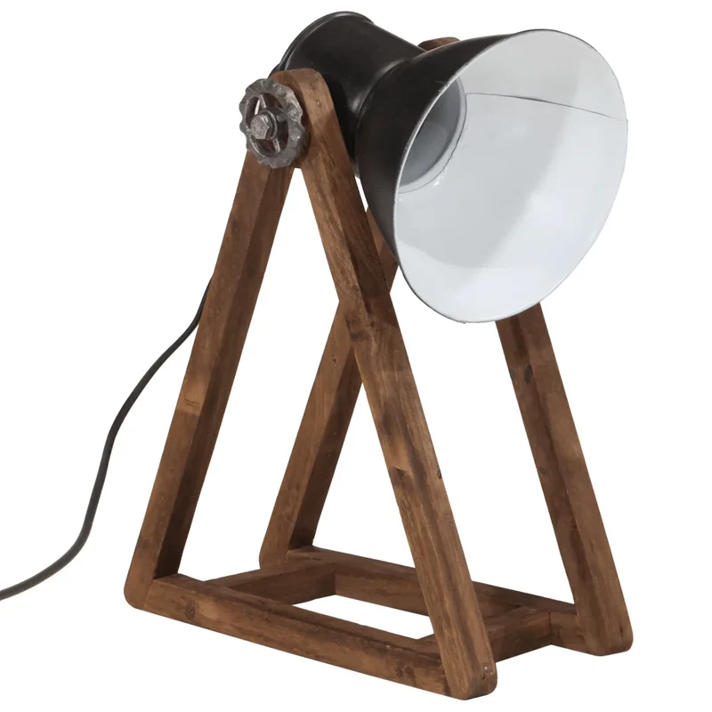 Lampe de bureau industrielle stable 30 x 17 x 40 cm ambiance cosy en bois de manguier noir 02_0047518