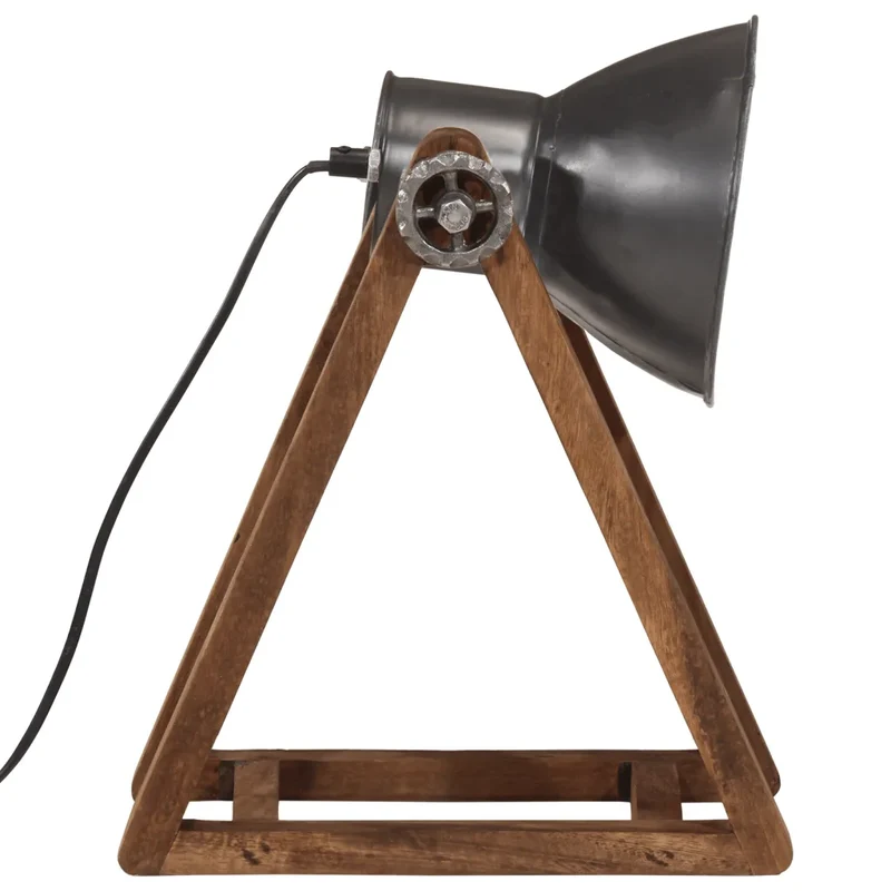 Lampe de bureau industrielle stable 30 x 17 x 40 cm ambiance cosy en bois de manguier noir 02_0047518
