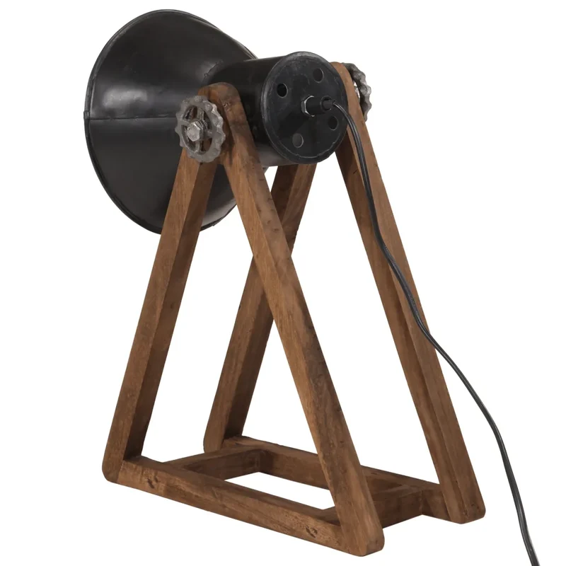 Lampe de bureau industrielle stable 30 x 17 x 40 cm ambiance cosy en bois de manguier noir 02_0047518