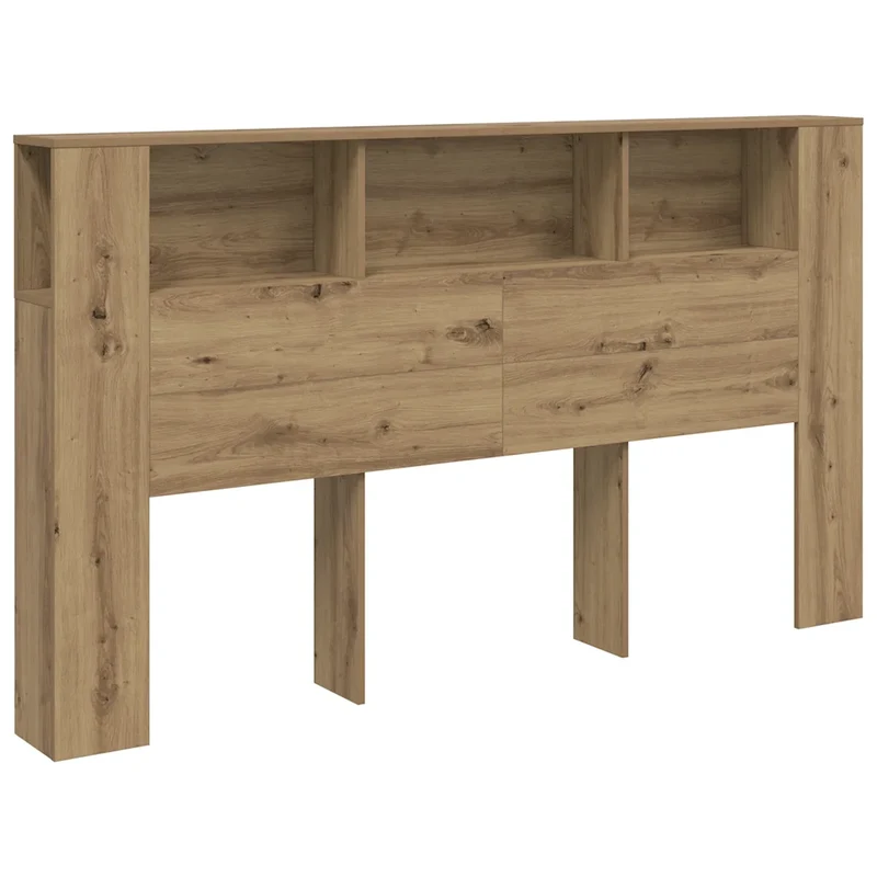Armoire de tête de lit à bibliothèque 180 x 18 x 102 cm avec 3 compartiments style moderne en bois d'ingénierie chêne artisanal 02_0050973