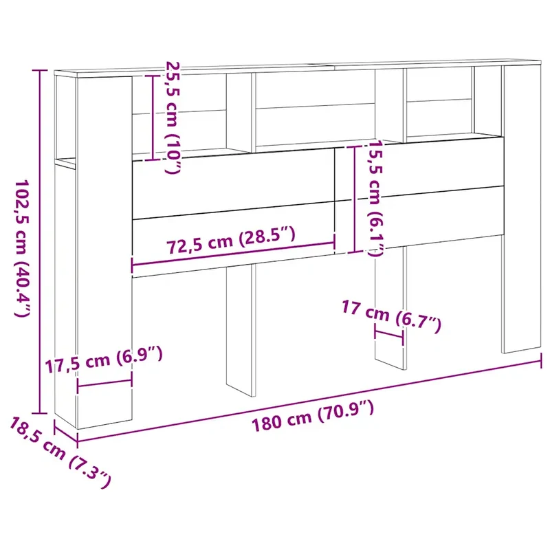 Armoire de tête de lit à bibliothèque 180 x 18 x 102 cm avec 3 compartiments style moderne en bois d'ingénierie chêne artisanal 02_0050973