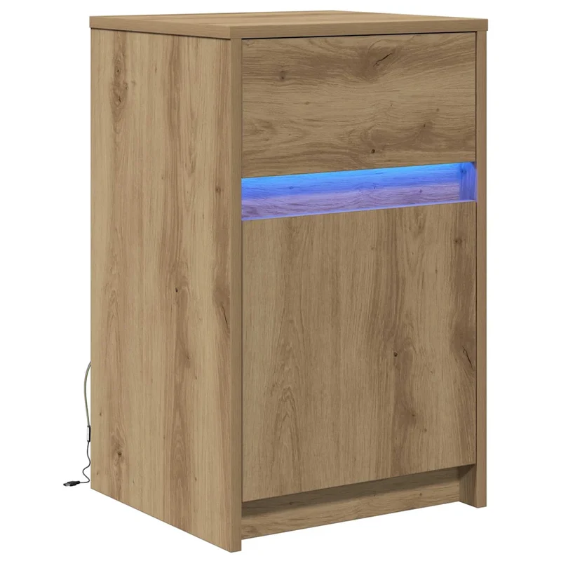 Armoire de chevet LED moderne rangement efficace 38 x 34 x 61 cm en bois d'ingénierie chêne artisanal 02_0052440